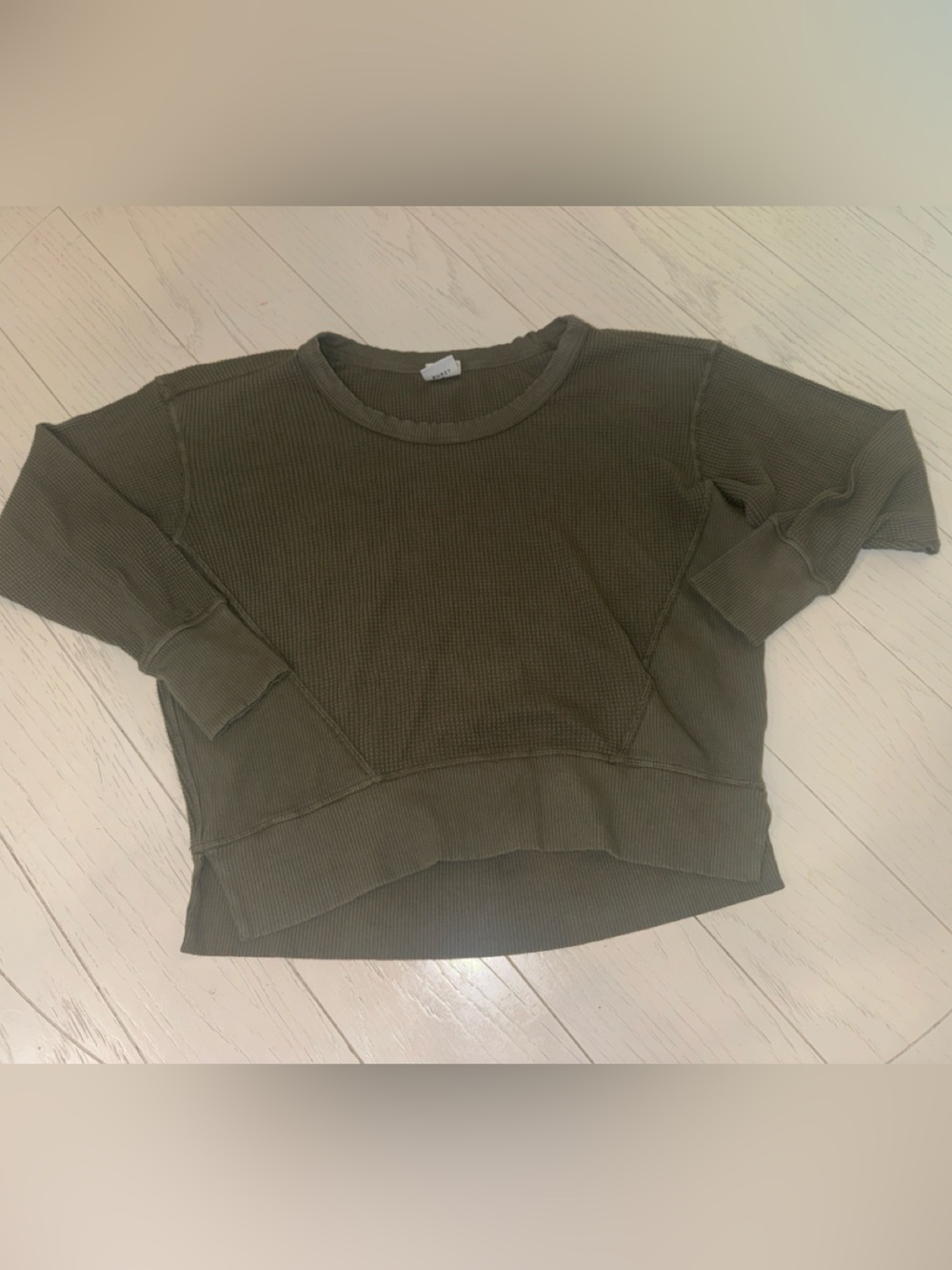 aerie Olive Green Waffle-Knit Cropped Sweatshirt